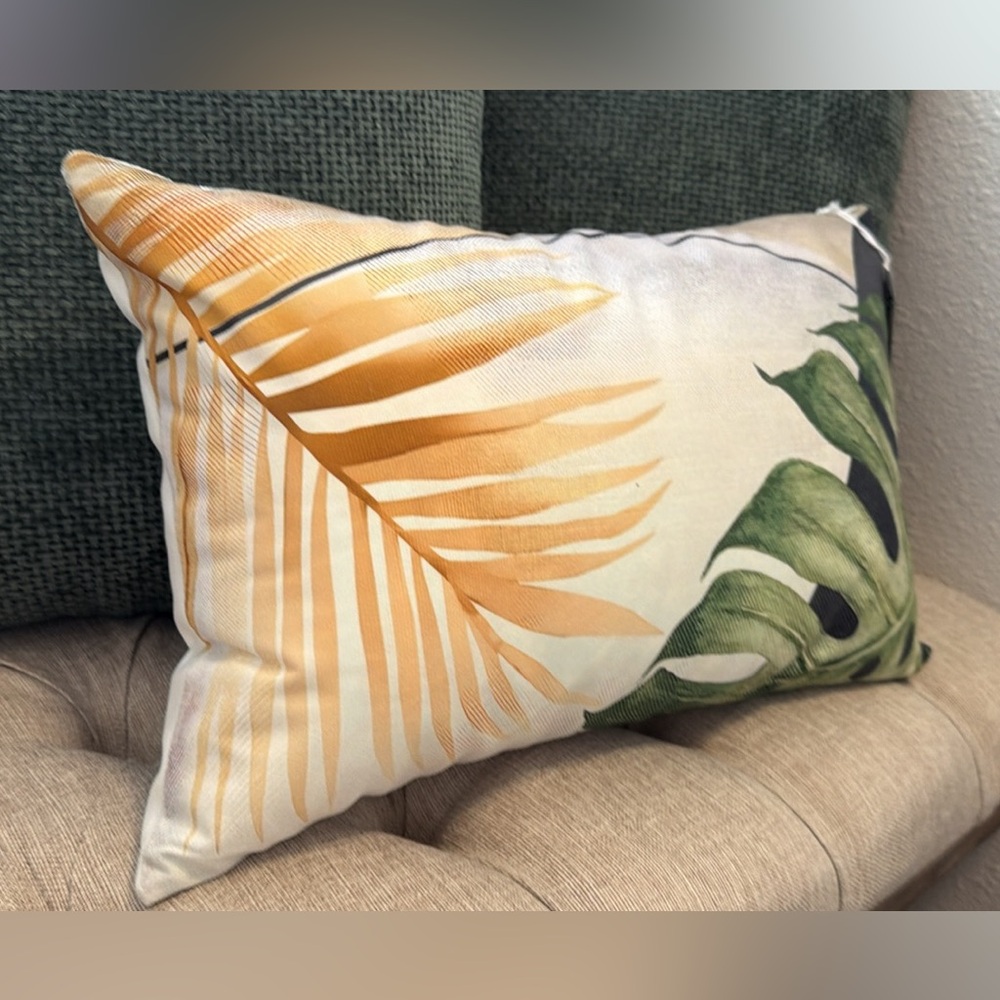 Tropical Leaf Velvety Soft Lumbar Pillow 12x20”